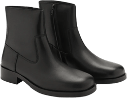 Squared toe leather ankle boots