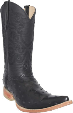 Western Shops Mens Leather Western Boot Embossed Ostrich Quill Print Cowboy Boot 11.5 Black
