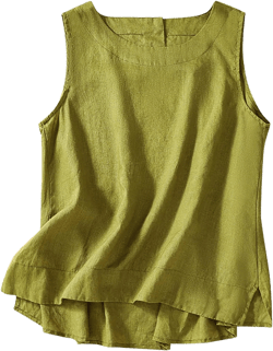 Women's Cotton Linen Shirts Loose Crewneck Tank Tops Plain Color T Shirts 2024 Summer Casual Sleeveless, Large Medium Yellow