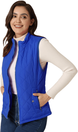 Allegra K Women's Puffer Vest Stand Collar Lightweight Gilet Quilted Zip Vest Small Bright Blue