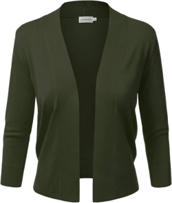 JJ Perfection Casual Crop Open Front Knit Cardigan 3/4 Sleeve Cropped Cardigan Basic Sweater Jacket for Womens with Plus Size at Amazon Women’s Clothing store