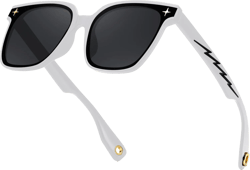 FEISEDY Trendy Oversized Sunglasses Women Shiny Square Vintage Cute Simple Men Sun Glasses UV400 B0131 White Frame & Grey Lens 64 Millimeters
