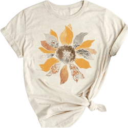 Women's Vintage Flowers Shirt Casual Boho Floral Printed T-Shirt Sunflower Wildflowers Graphic Tees Tops for Girl Large 76-1