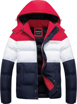 CREATMO US Men's Puffer Jacket Waterproof Winter Parka jacket Warm Thicken Ski Coat Small Red & White & Navy Blue