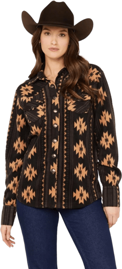 Cinch Women's Black Aztec Print Shirt Jacket X-Small Black