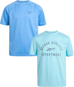 Reebok Boys' Rash Guard Swim Shirt - 2 Pack Sun and Sand Protection Quick Dry Short Sleeve Swimsuit Top for Boys (Size: 8-20) 14-16 Aqua