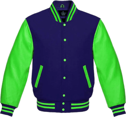 Varsity Jacket Baseball Letterman Bomber School Premium Wool Kelly green Genuine leather sleeves X-Small Navy Blue