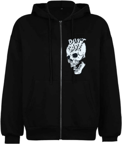 XBTCLXEBCO Oversized Zip Up Hoodie Sweatshirt for Women Gothic Skeleton Print Jacket 90s Pullover Hooded Sweatshirt Coat Small D Black