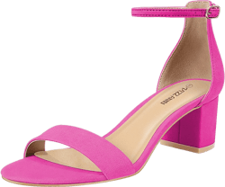 PIZZ ANNU Women's Low Block Chunky Heels Sandals Comfortable Open Toe Ankle Strap Party Dress Pump Shoes Strappy Buckle Heeled Sandal with 2 Inches Tall Thick Heel Design 6.5 Hot Pink