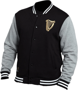 Guinness Varsity Letterman Grey & Black Bomber Jacket Harp Logo Black X-Large