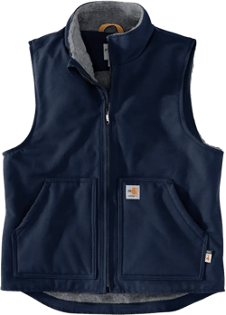Carhartt Men's Flame Resistant Relaxed Fit Duck Sherpa-Lined Mock Neck Vest Dark Navy Small