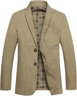 Men's Causal Business Blazer Khaki Single-Breasted Cotton Slim Suit Jacket Large Dark Khaki