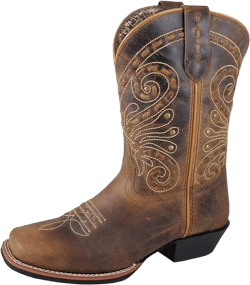 Smoky Mountain Women's Shelby Stitched Design Square Toe Brown Waxed Distress Boots