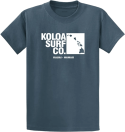 Koloa Surf Archipelago Heavyweight Cotton Tee Reg, Big and Tall Sizes XX-Large Steel Blue / White