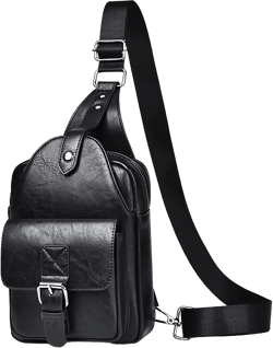 Saddhu Sling Bag for Women Men Leather Crossbody Backpack Cross Body Chest Bag Casual Small Daypack Purse for Hiking Travel 01: Black