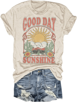 Women's Boho Floral T Shirt Summer Casual Art Nouveau Wildflowers Vintage Flowers Nature Graphic Tees Tops C-621-beige Small