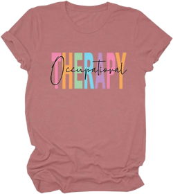 Occupational Therapy Shirts for Women OT Assistant T-Shirts Graphic Tees Occupational Therapist Gifts Short Sleeve Tops Medium Hot Pink