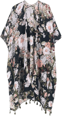 Moss Rose Women's Beach Cover up Swimsuit Kimono Cardigan with Bohemian Floral Print Black / Army