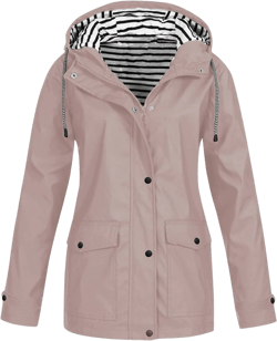 Generic Rain Jacket Women,2024 Trendy Lightweight Zip Up Button Hooded Waterproof Windbreaker For Hiking Outdoor Travel X-Large B-pink