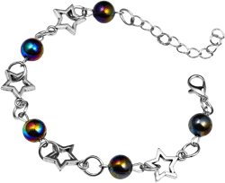 Vintage Punk Y2k Star Pearl Double Layer Beaded Chain Lightweight Bracelet Aesthetic Accessories Grunge Cool Couple Friendship Jewelry for Women black colorful
