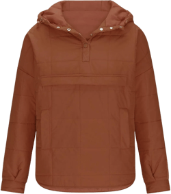 SMIDOW Womens Oversized Puffer Jacket Quilted Dolman Hoodies Lightweight Button Down Hooded Pullover Fall Winter Warm Clothes #G02-brown XX-Large
