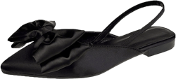 Women's Bow Satin Slingback Formal Flats Pointed Closed Toe Comfortable Slip-On Non-Slip Ballet Dress Shoes for Prom Evening Dating 8.5 Black