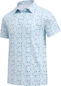 PINSPARK Mens Polo Golf Shirts Short Sleeve Dry Fit Moisture Wicking Polo Shirts for Men Print Golf Polos Light Blue Polo Shirt Men, X-Large