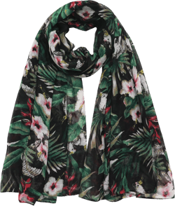 Lina & Lily Birds Print Women's Scarf Shawl Wrap Lightweight Jungle Parrots - Green