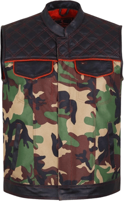 Zaine Enterprises .Men's Biker Rider Motorcycle club leather & textile camouflage vest XX-Small Black & Green