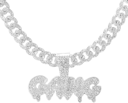 EMESLY Solid Miami Cuban Link Rope Chain Gold/Silver Pendant Necklace (16, 18, 20, 22, 24, 30 Inches Length); Perfect Iced Out Bling Hip Hop Jewelry Gift for Men & Women 20.0 Inches Silver Chain & GANG Pendant