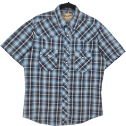 Wrangler Western Shirts Blue & Yellow Checkered Short Sleeve Button Shirt Size M