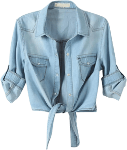 PUWEI Women's Denim Shirts Casual Button Up 3/4 Sleeve Tie Front Jean Crop Tops X-Small Light Blue