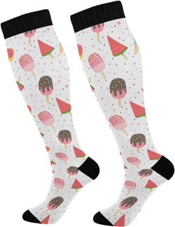 Pigsaly Summer Ice Cream Strawberry Women's Compression Socks Dots Hearts Athletic Tube Sock Unisex Casual Knee High Socks Outdoor Sport Socks For Running Hiking Travel : Clothing, Shoes & Jewelry