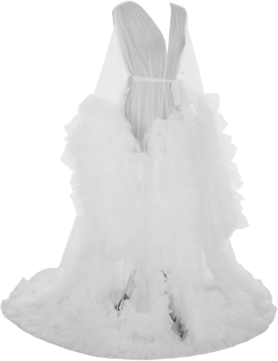 Maternity Tulle Dress Robe Long Lingerie Bridal Dressing Gown Puffy Nightgown Photoshoot robes for women X-Large White
