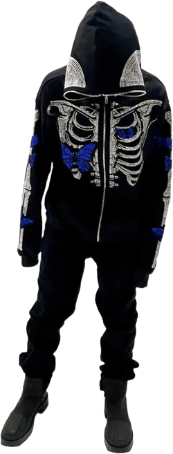 lisenraIn Unisex Men Women Halloween Hoodie Graphic Zip Up Sweatshirt Y2K Oversized Long Sleeve Rhinestone Skeleton Jacket Rhinestone Blue Butterfly Print X-Large