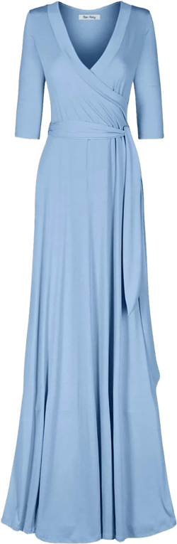 Women's 3/4 Sleeve Deep V-Neck Maxi Faux Wrap Solid Plus Size Dress X-Large Denim Blue