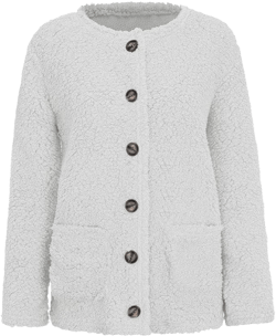 Women's Fuzzy Popcorn Button Down Long Sleeve Cardigan Knit Oversized Sherpa Sweater Cozy Plus Size Coat with Pockets 4X-Large White