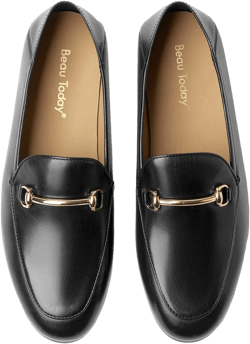 BEAU TODAY Loafers for Women Flats Shoes, Women’s Leather Penny Loafers, Comfortable Slip-on Business Casual Loafers Pointed Toe Non-Slip Office Work Trendy Ladies Flat Dress Shoes 5.5 Black