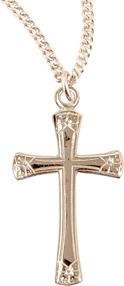 Flower Tipped Gold Over Sterling Silver Cross - GS374618