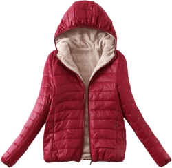 Uillui Sherpa Lined Down Coat for Women Padded Cotton Coat Warm Winter Fuzzy Fleece Puffer Jacket Hooded Quilted Snow Jacket Medium A01_red