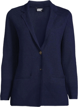Lands' End Women's Fine Gauge Cotton Button Front Blazer Sweater Medium Petite Deep Sea Navy