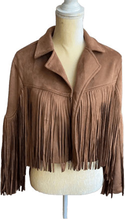 Sincerely Jules Womens Fringed Midwest style Jacket Sz XS New suede look Tan