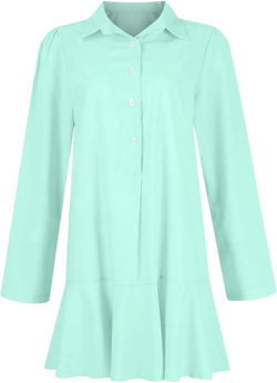 Casual Tunic Mini Shirt Dresses for Women Cotton Linen Lightweight Long Sleeve Button Up Dress Loose Ruffle Hem Dress : Sports & Outdoors