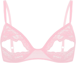 Women's Lace Floral Portrait Open Tip Bra Wire-Free Unlined Push-up Triangle Bralette Top Nightwear Pink 4X-Large
