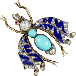 Antique Victorian Turquoise Diamond Enamel Insect Brooch Circa 1900