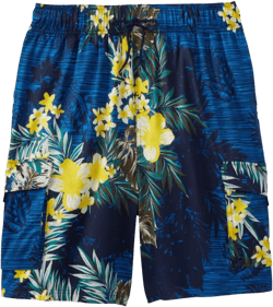 KingSize Men's Big & Tall 8" Flex Cargo Swim Trunks - 2XL, Yellow Hibiscus