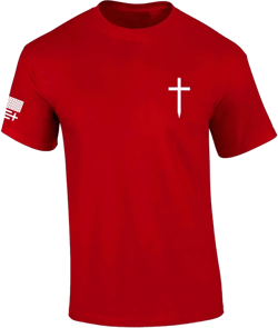 Mens Christian Shirt Faith Cross Crest American Flag Sleeve T-Shirt Graphic Tee 5X-Large Red