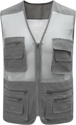 Gihuo Men's Utility Vest Fishing Safari Vest Summer Travel Vest with Pockets Medium Grey