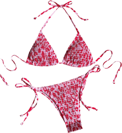 SHENHE Women's 2 Piece Smocked Triangle Bikini Sets Halter Drawstring Side Cute Swimsuits Large Multicolor Pink