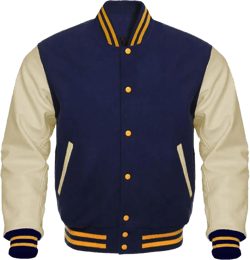 Bomber Jacket Baseball Letterman Varsity Jackets Genuine Leather Sleeves and Wool Color Options XX-Large Cream Gold Navy